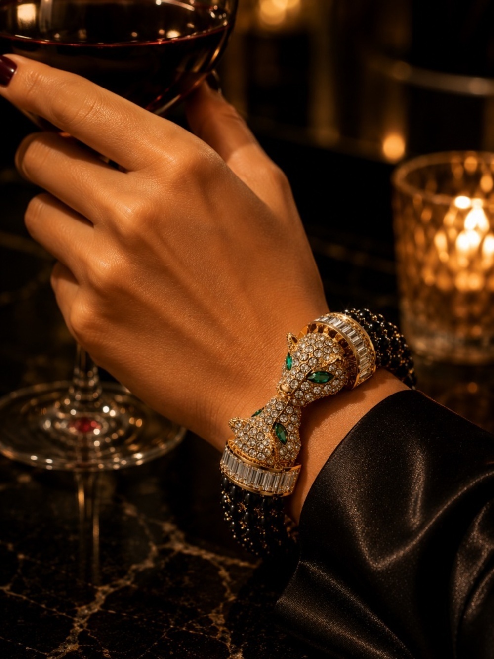 Luxury Panther Cuff Bracelet Black Crystal Gold Statement - Picture 9 of 11